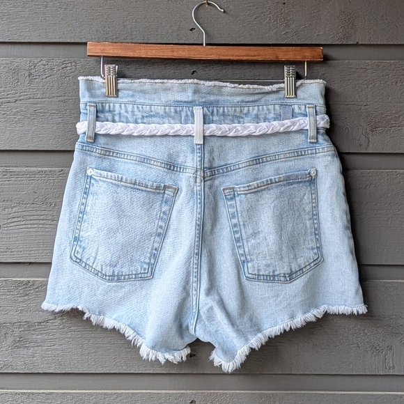 7FAM Light Wash Denim High Rise Paperbag Shorts with Braided Belt Size 27 - Picture 3 of 11